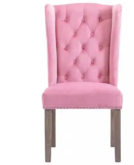 Jedálenské stoličky a kreslá Jedálenská stolička 4 ks zamat / kaučukovník Dekorhome Ružová