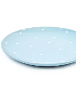 Taniere Keramický plytký tanier s bodkami, sv. modrá