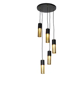Zavesne lampy Industriálne závesné svietidlo čierne so zlatým 5-svetlom - Raspi