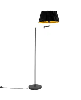 Stojace lampy Čierna stojaca lampa s čiernym skladaným tienidlom a nastaviteľným ramenom - Ladas Deluxe