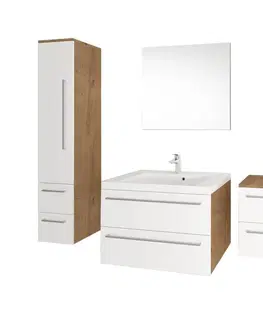 Kúpeľňový nábytok MEREO - Bino, kúpeľňová skrinka s umývadlom z liateho mramoru 101 cm, biela/dub CN672M