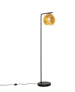 Stojace lampy Dizajnová stojaca lampa čierna so zlatým sklom - Bert