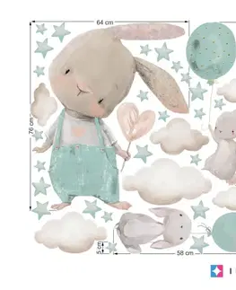 Nálepky na stenu Nálepka nad postieľku - Zajačiky s hviezdami a balónmi