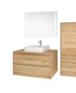 Kúpeľňový nábytok MEREO - Opto, kúpeľňová skrinka s umývadlom z liateho mramoru 81 cm, biela/dub Riviera Riviera CN931M