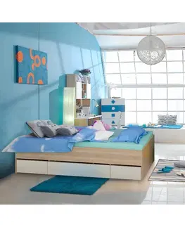 Postele KONDELA Matiasi 90 jednolôžková posteľ s úložným priestorom dub sonoma / biela