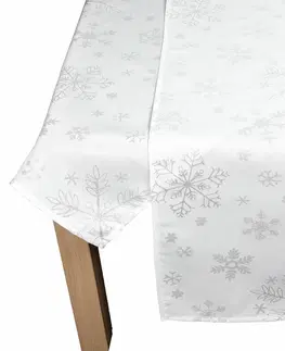 Obrusy Obrus gobelinový vianočné, Strieborné Vločky, biely 77 x 77 cm