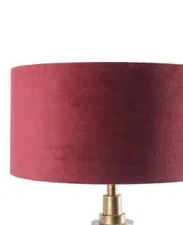 Stolove lampy Stolná lampa Art Deco bronzový zamatový odtieň červená 50 cm - Diverso
