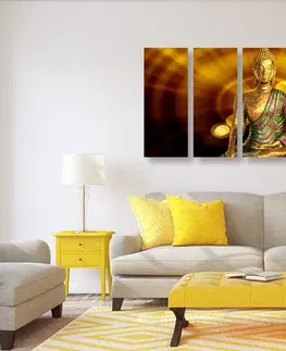 Obrazy Feng Shui 5-dielny obraz socha Budhu s abstraktným pozadím