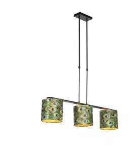 Zavesne lampy Závesná lampa s velúrovými odtieňmi páv so zlatom 20cm - Combi 3 Deluxe