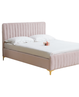 Postele KONDELA Kaisa manželská posteľ s roštom 180x200 cm ružová / zlatá matná