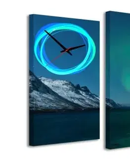 HODINY AKO OBRAZ 3-dielný obraz s hodinami, Polárna noc, 95x60cm