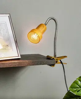 Stolové lampy s klipom TEMAR LIGHTING Upínacia lampa Lolek s dlhým flexi ramenom, zlatá