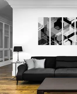 Čiernobiele obrazy 5-dielny obraz abstraktná geometria v čiernobielom prevedení