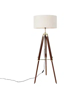 Stojace lampy Stojacia lampa mosadzná s tienidlom svetlosivá 50 cm statív - Cortin