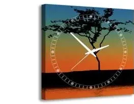 Hodiny 3-dielny obraz s hodinami, Slony, 35x105cm