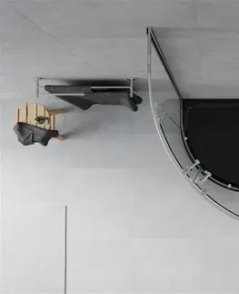 Vane MEXEN/S - Rio štvrťkruhový sprchovací kút 80 x 80, transparent, chróm + vanička so sifónom Flat, čierny 863-080-080-01-00-4170