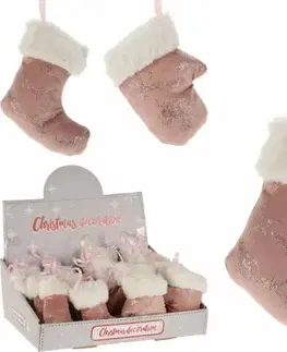 Vianočné dekorácie Kinekus Ozdoba závesná ponožka/rukavica 12 cm ružová mix