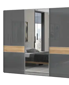 Spálňové skrine s posuvnými dverami Skriňa 3d Onyx so zrkadlom pk281-og/on lakované pacific walnut/a