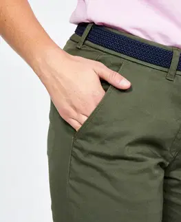 nohavice Dámske bavlnené golfové chino nohavice MW500 hnedé kaki
