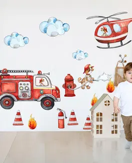 Nálepky na stenu Nálepky na stenu - Hasiči, hasičské auto a vrtuľník