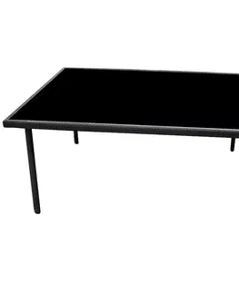 Ratanové stoly Záhradný sklenený ratanový stôl 150x90x70cm čierny