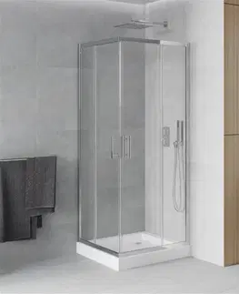 Vane MEXEN/S - Rio štvorcový sprchovací kút 80 x 80, transparent, chróm + vanička Rio 860-080-080-01-00-4510