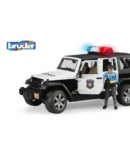 Drevené vláčiky Bruder 02526 policajný Jeep Wrangler s policajtom a príslušenstvom, 1:16 