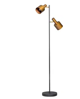Stojace lampy Dizajnová stojaca lampa čierna s 2 zlatými škvrnami - Conter