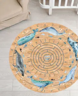 Korkové koberce Detský koberec z korku - Veľryby s abecedou a číslami