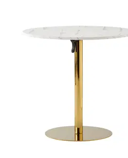 Jedálenské stoly Jedálenský stôl, svetlý mramor/gold chróm - zlatý, priemer 80 cm, LAMONT