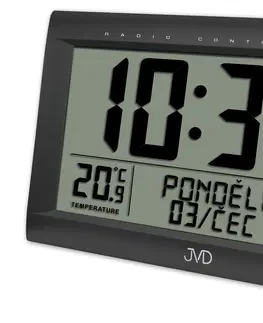 Hodiny Rádiom riadené digitálne hodiny s budíkom JVD čierne RB9075.1, 41cm