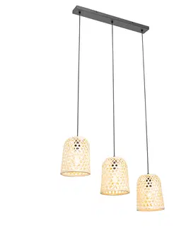 Zavesne lampy Orientálna závesná lampa čierna s bambusovými 3 svetlami - Rayan