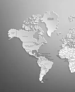 Obrazy na korku Obraz na korku čiernobiela mapa sveta v originálnom prevedení
