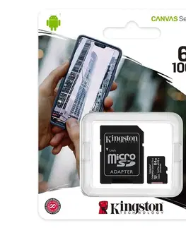 Predlžovacie káble Kingston Kingston SDCS2/64GB - MicroSDXC 64GB Canvas Select Plus U1 100MB/s + SD adaptér 