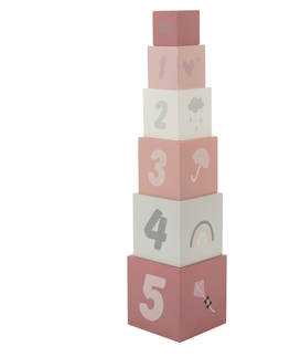 Drevené hračky LABEL-LABEL - Stohovateľné kocky Čísla, ružové