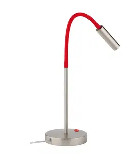 Stolové lampy Busch LED lampa Rocco, matný nikel ohybné rameno červená
