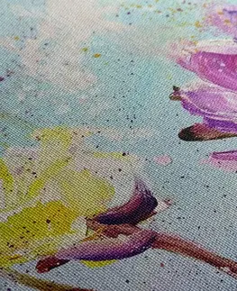 Obrazy kvetov Obraz maľované fialové a žlté kvety
