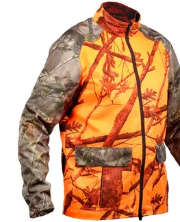 bundy a vesty Poľovnícka bunda 100 na postriežku maskáčová fluorescenčná