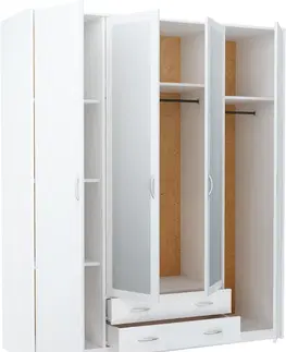 Šatníkové skrine VILMA 4D2S 4-dverová skriňa so zrkadlom, biela