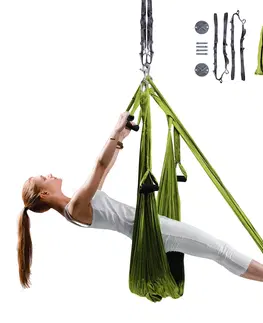 Ostatné fitness náradie Popruhy na aero jogu inSPORTline Hemmok zelené s držiakmi a lanami