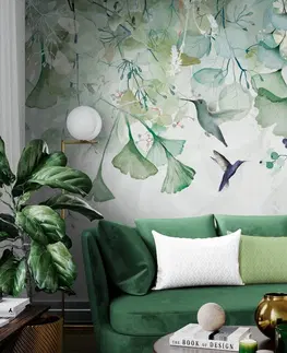 Samolepiace tapety Samolepiaca tapeta zelené listy s kolibríkmi