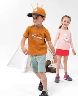 nohavice Detské turistické tričko MH100 2-6 rokov hnedé fosforeskujúce