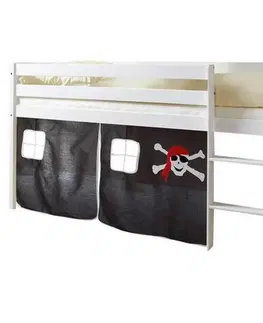 Vyvýšené detské postele Posteľ S Priestorom Na Hru Malte Záves Čierno-Biely
