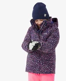 bundy a vesty Detská hrejivá a nepremokavá lyžiarska bunda 500 vzor leopard