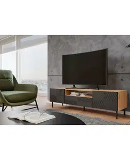 TV stolíky CAMILA 2K štýlový TV stolík na nožičkách, zelený / dub Artisan