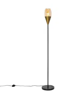 Stojace lampy Moderná stojaca lampa zlatá s jantárovým sklom - Drop