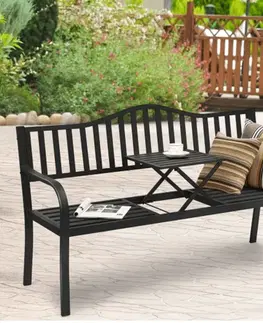 Záhradné lavice Záhradná lavička so stolíkom, čierna, DAGNO