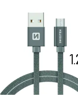 USB káble Dátový kábel Swissten textilný s Micro-USB konektorom a podporou rýchlonabíjania, sivý 71522202