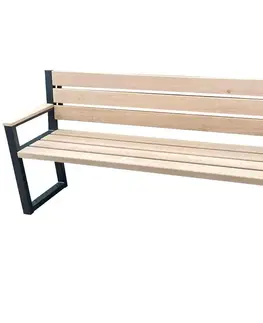 Záhradné drevené lavičky Moderná lavica s operadlem a opierkami prírodné drevo