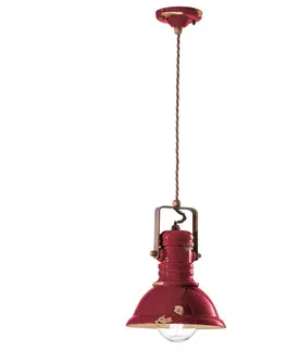 Závesné svietidlá Ferroluce Závesné svietidlo C1691 v bordovej farbe s priemyselným dizajnom